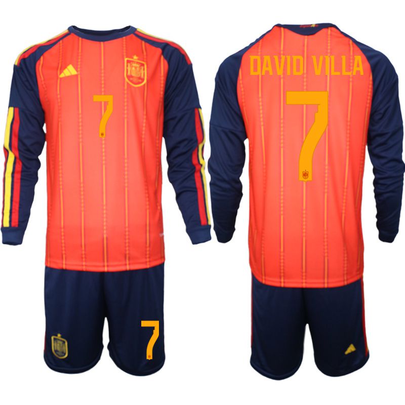 Men 2026 World Cup National Team Spain home red #7 long sleeve Soccer Jersey 01